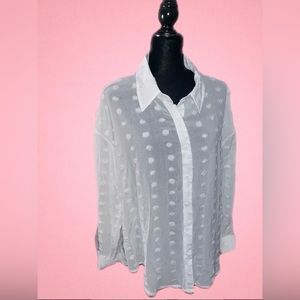 White sheer button up Top - New with tags XXL